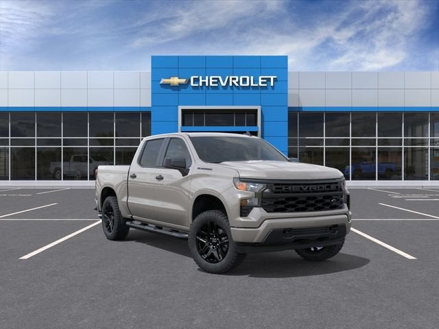 2026 Chevrolet Silverado 1500 Custom in White Sands — front three-quarter view